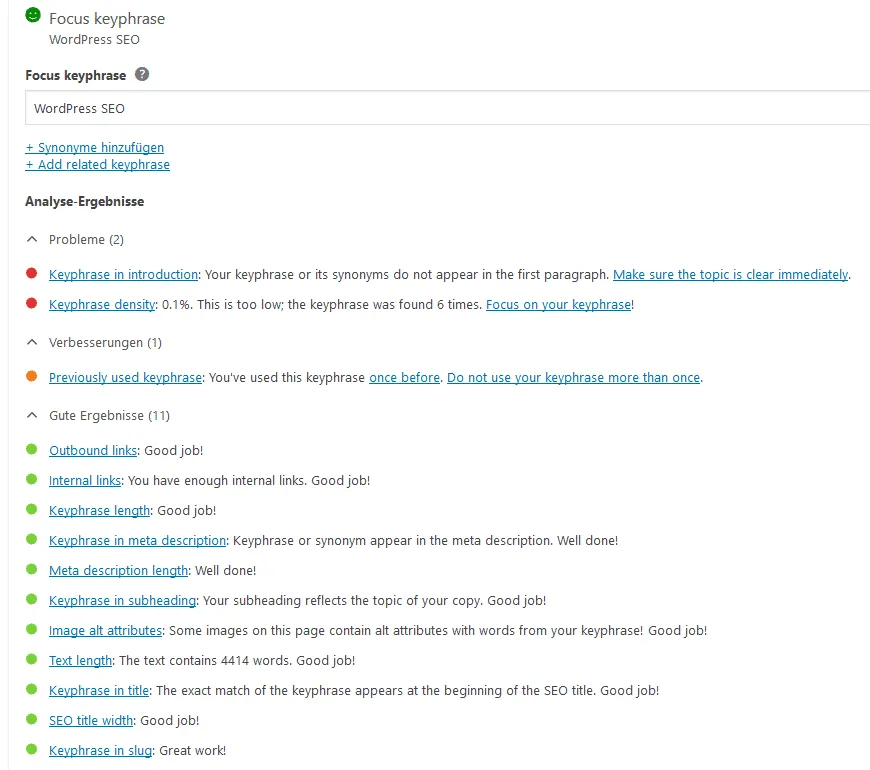 SEO text analysis with Yoast
