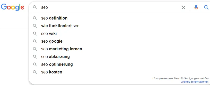 Google suggestions keyword research