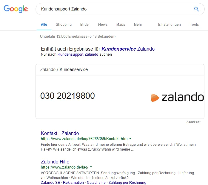 navigational Zalando customer support