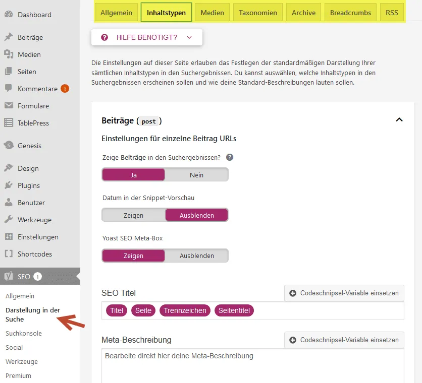 Yoast Search Appearance