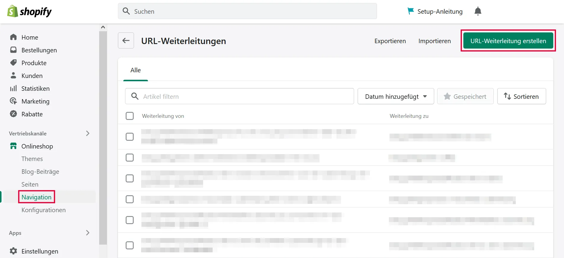 Setting up URL redirects on Shopify