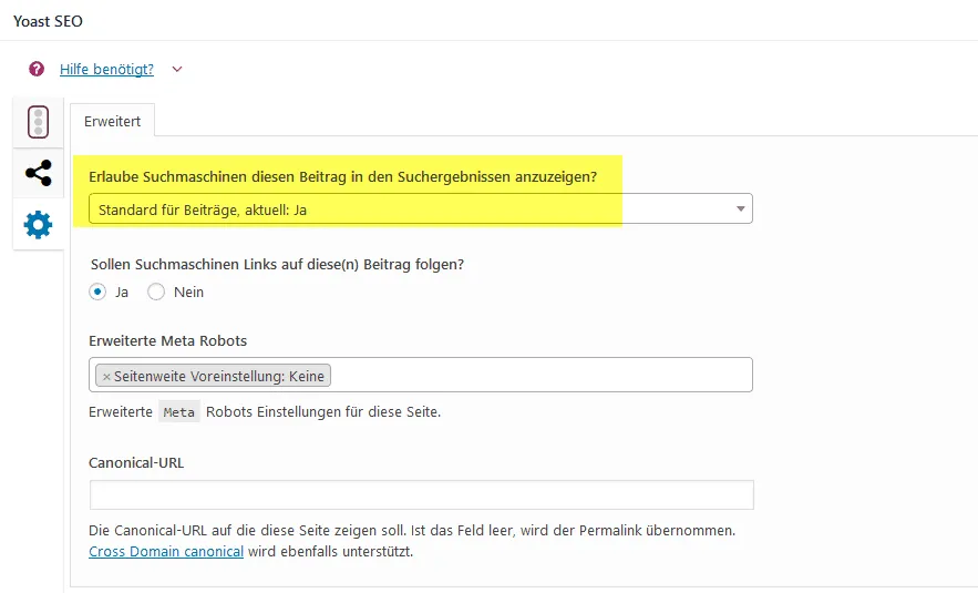 Setting Yoast noindex 