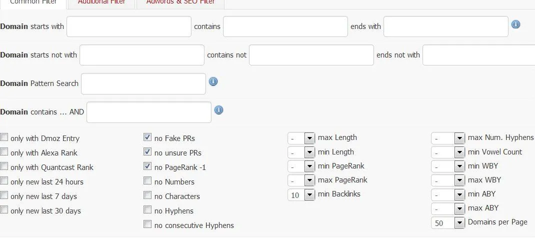 Filter expired domains