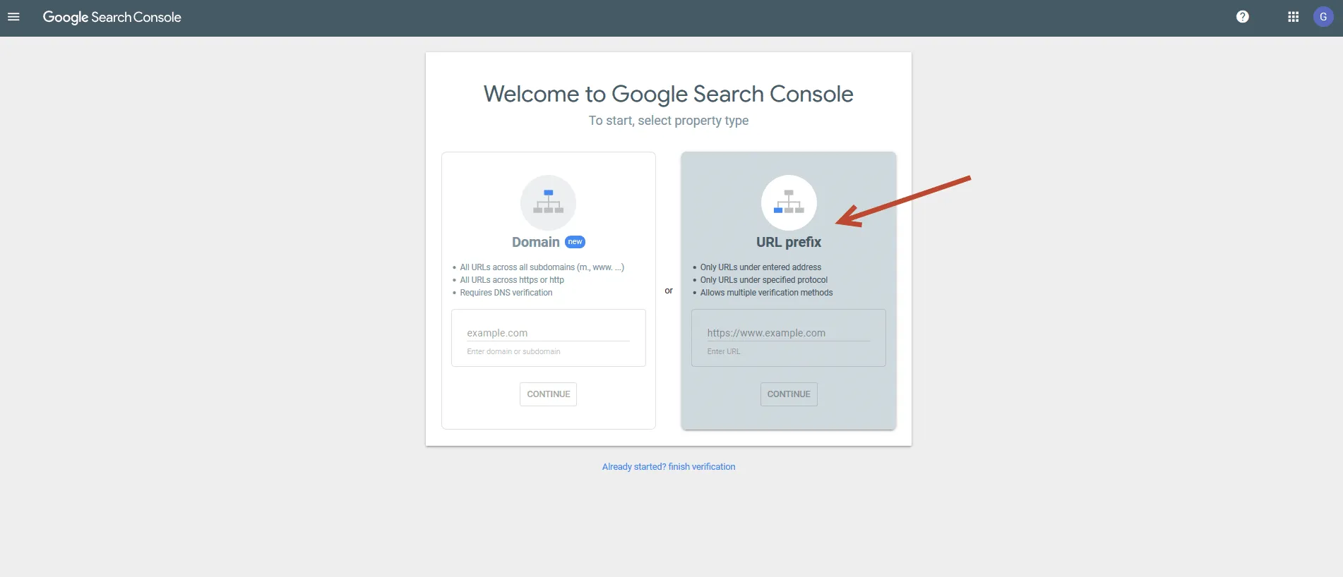 Registering a URL in the Google Search Console