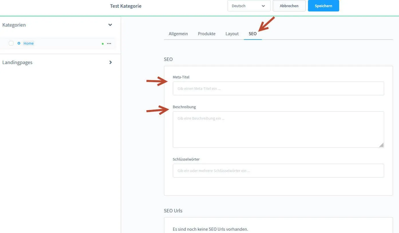 Entering title tags and meta description in Shopware 6