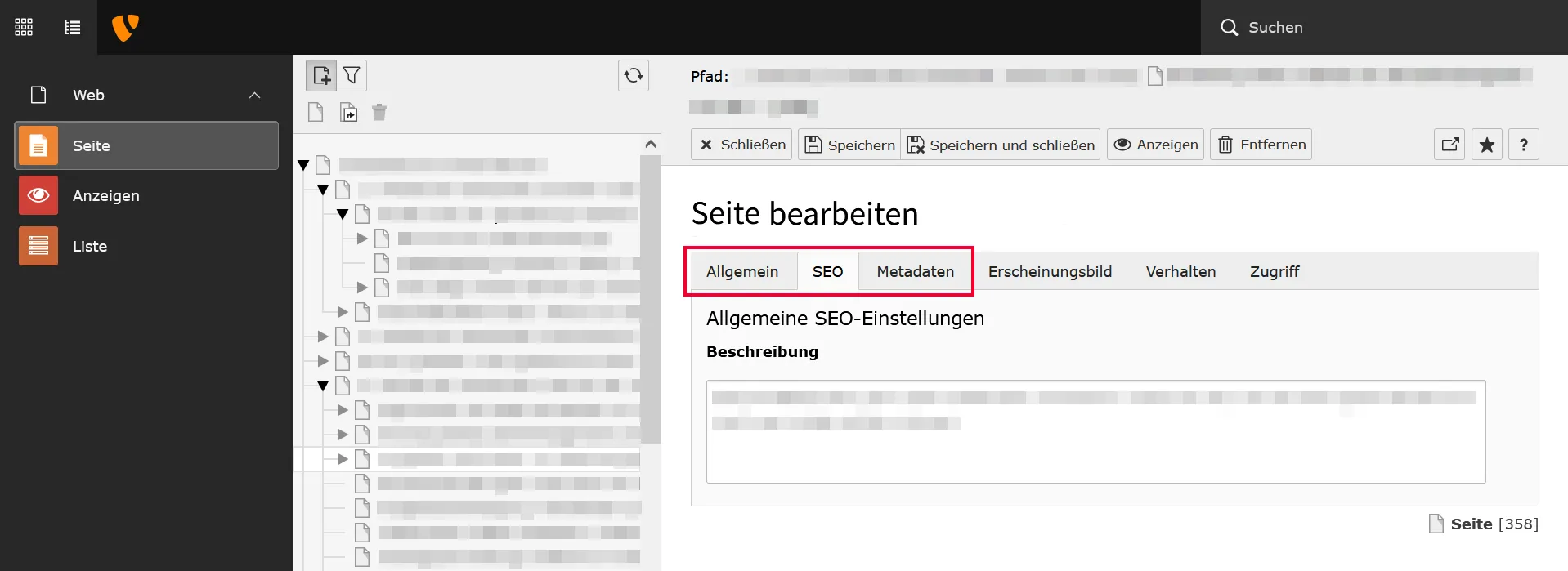 SEO settings in Typo3