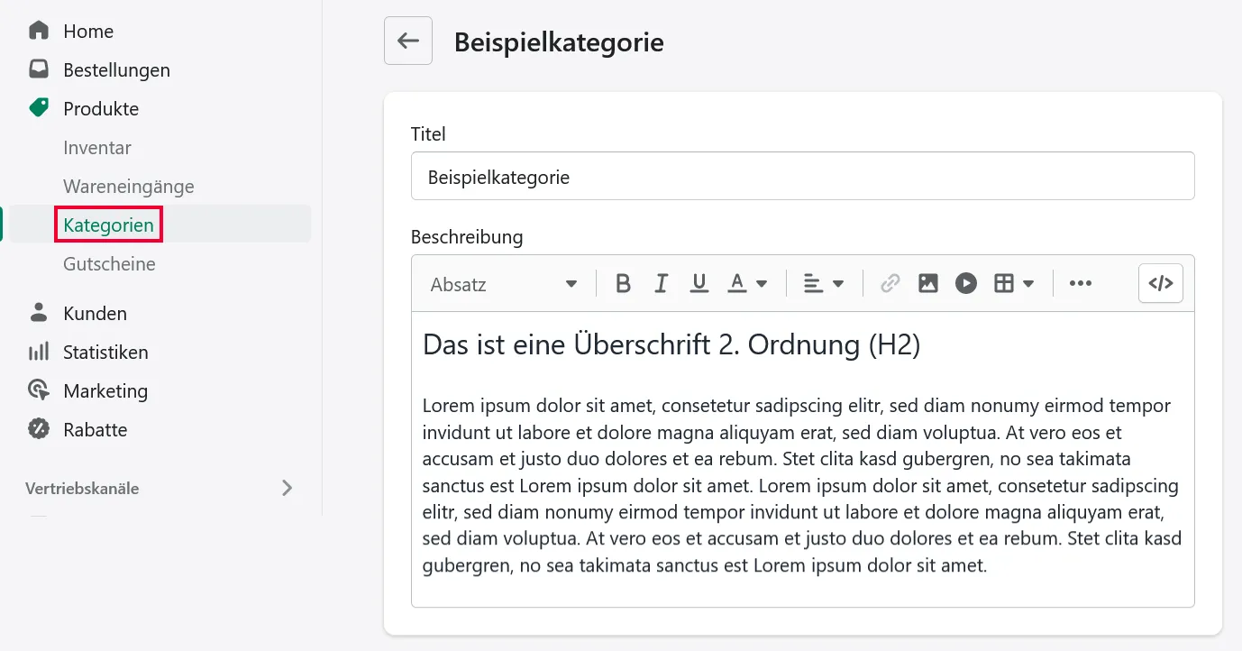 Creating a category text Shopify SEO
