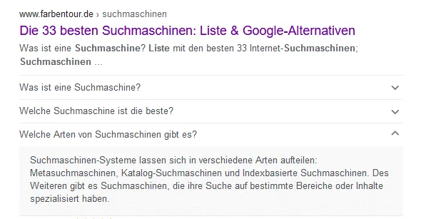 Example FAQ box in the SERPs