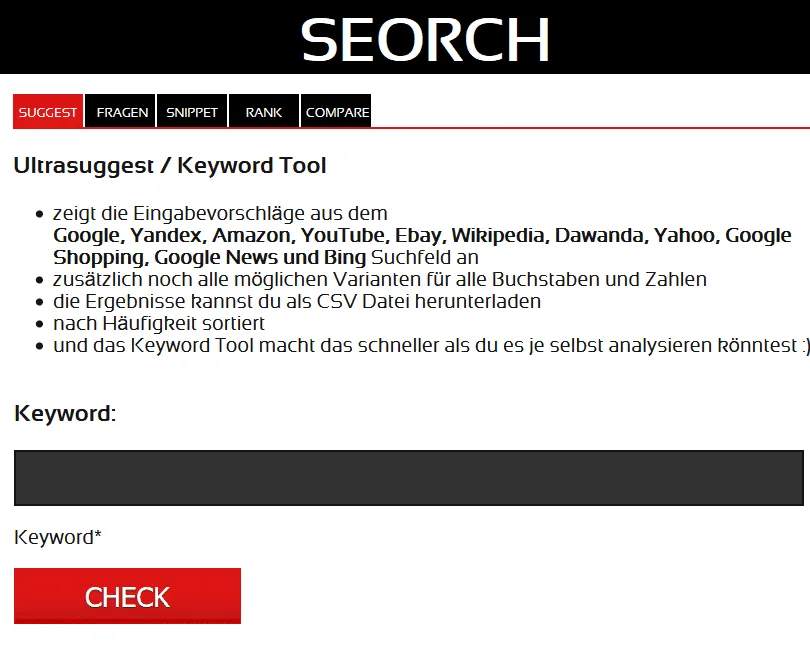 SEORCH finding keywords
