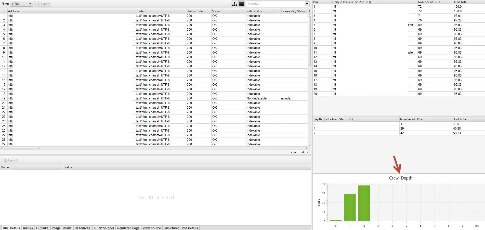 Analyze click depth with Screaming Frog