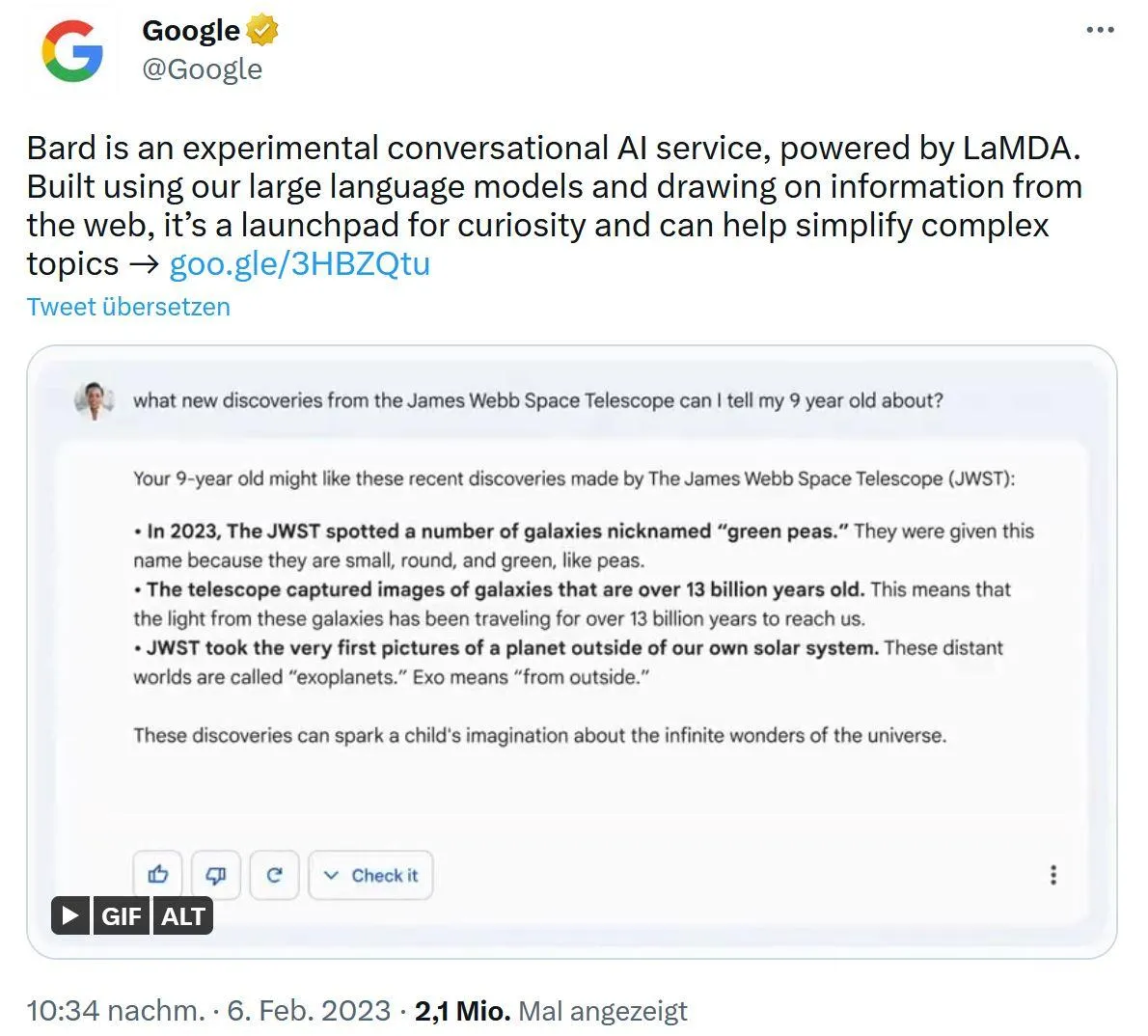 Wrong answer Brad AI Google