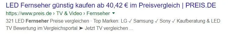 Title example with price and call to action (Preis.de)