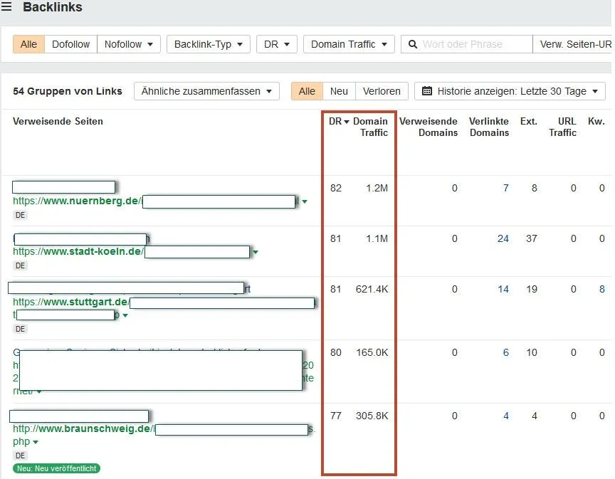 Ahrefs backlinks – over 50 backlinks earned organically, DR up to 82