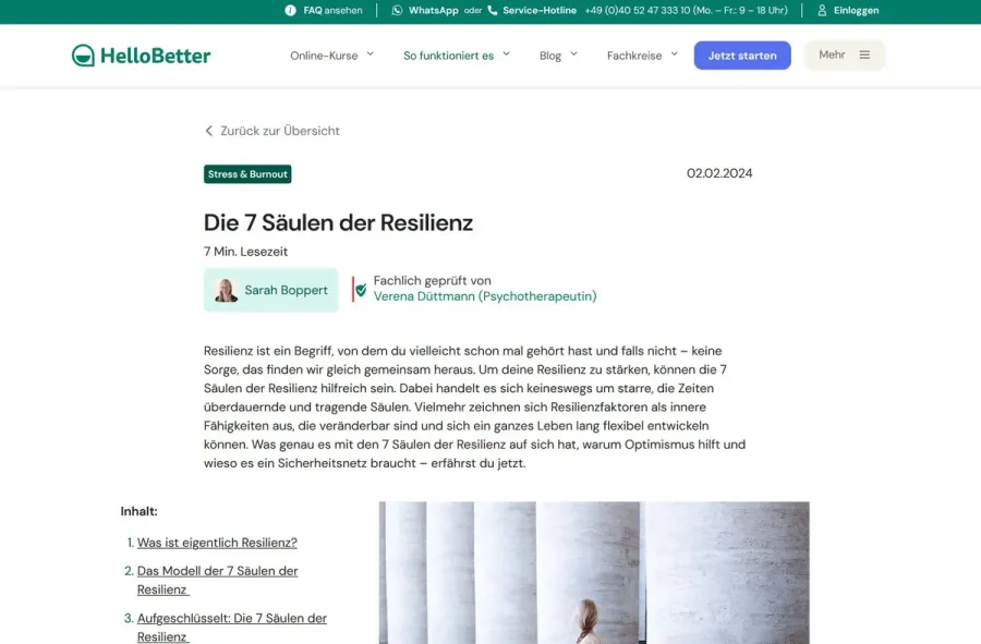 Structure of a HelloBetter blog article with author and review details