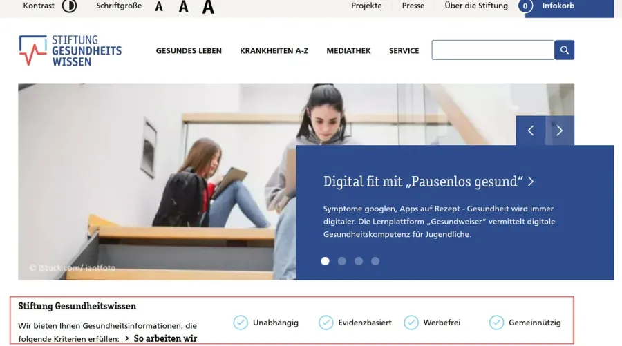 Homepage of Stiftung Gesundheitswissen