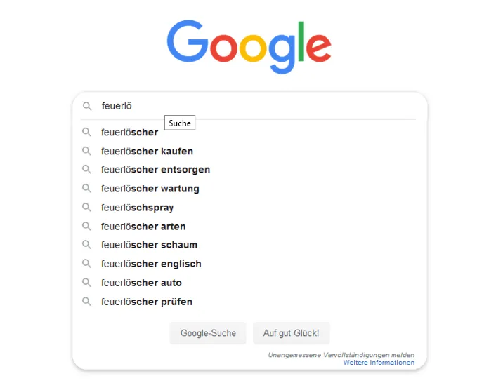 Google autofill function – here Google shows particularly popular entries for the keyword