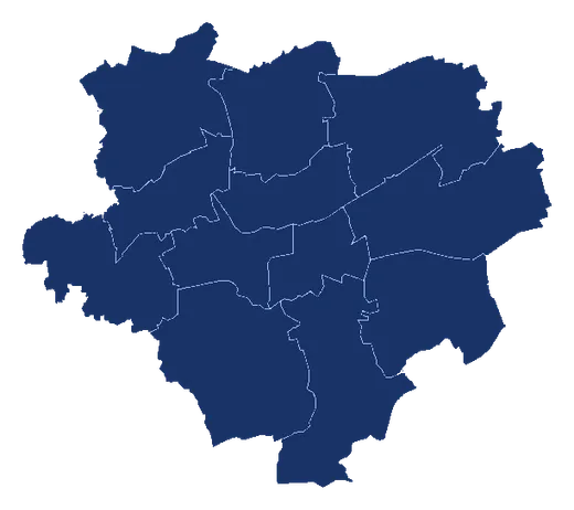 Map of Dortmund with its twelve city districts