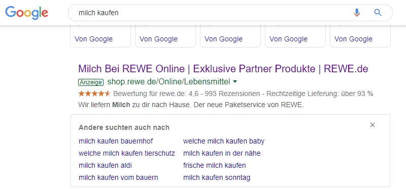 Example of a short-click box on Google Ads