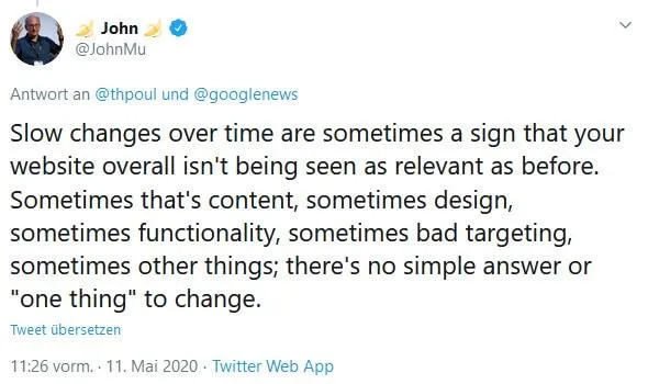 John Müller statement at Google