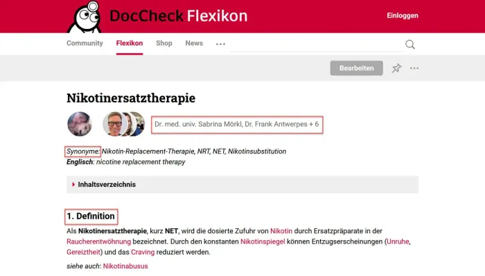 DocCheck Flexikon – example of author and expert details