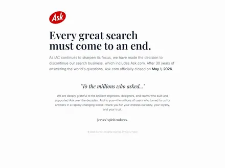 Ask.com – Screenshot der Startseite