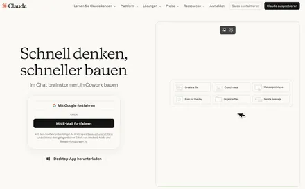 Claude – Screenshot der Startseite