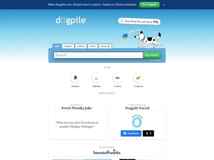 Dogpile – Screenshot der Startseite