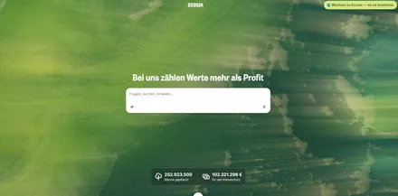 Ecosia – Screenshot der Startseite
