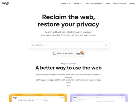Kagi – Screenshot der Startseite
