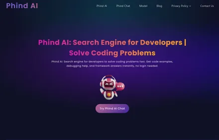 Phind – Screenshot der Startseite