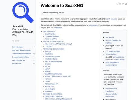 SearXNG – Screenshot der Startseite