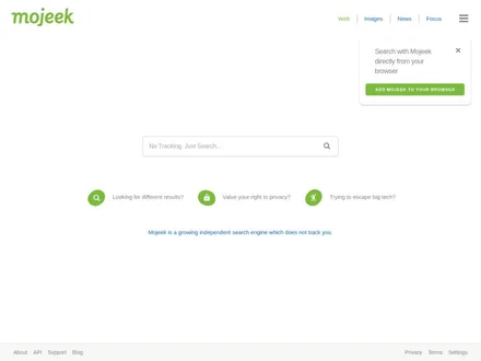 Mojeek – Screenshot der Startseite