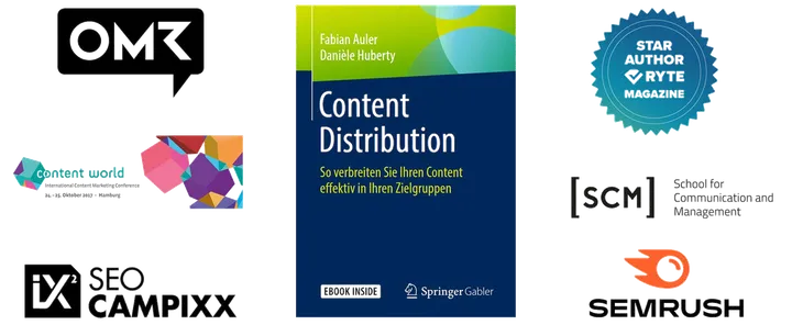 We share our knowledge – OMR, Content World, SEO Campixx, Springer Gabler, Ryte, SCM, Semrush