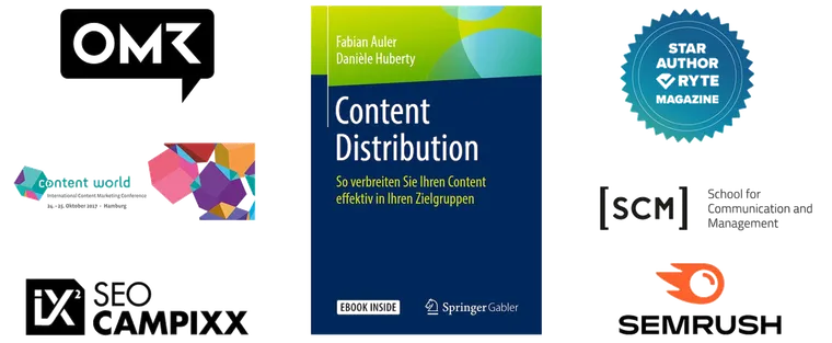 Wir teilen unser Wissen – OMR, Content World, SEO Campixx, Springer Gabler (Content Distribution), Ryte Star Author, SCM, Semrush