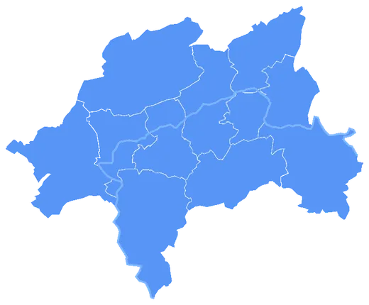 Stadtkarte Wuppertal mit den Stadtbezirken – Vohwinkel, Elberfeld, Barmen, Ronsdorf, Cronenberg, Oberbarmen, Langerfeld-Beyenburg u. a.