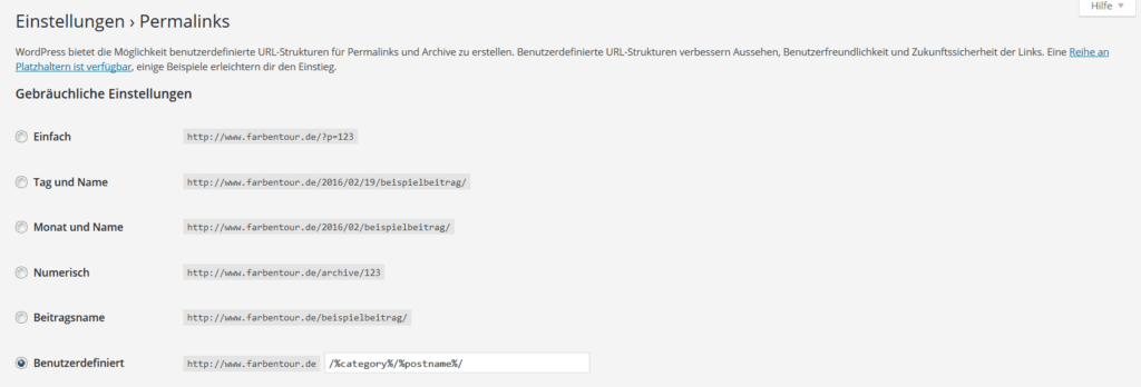Permalinks einstellen