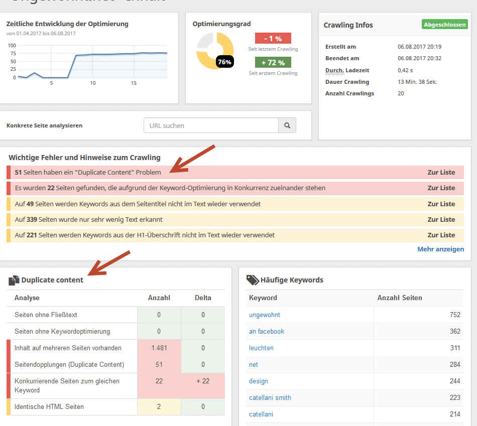 Doppelte Inhalte analysieren