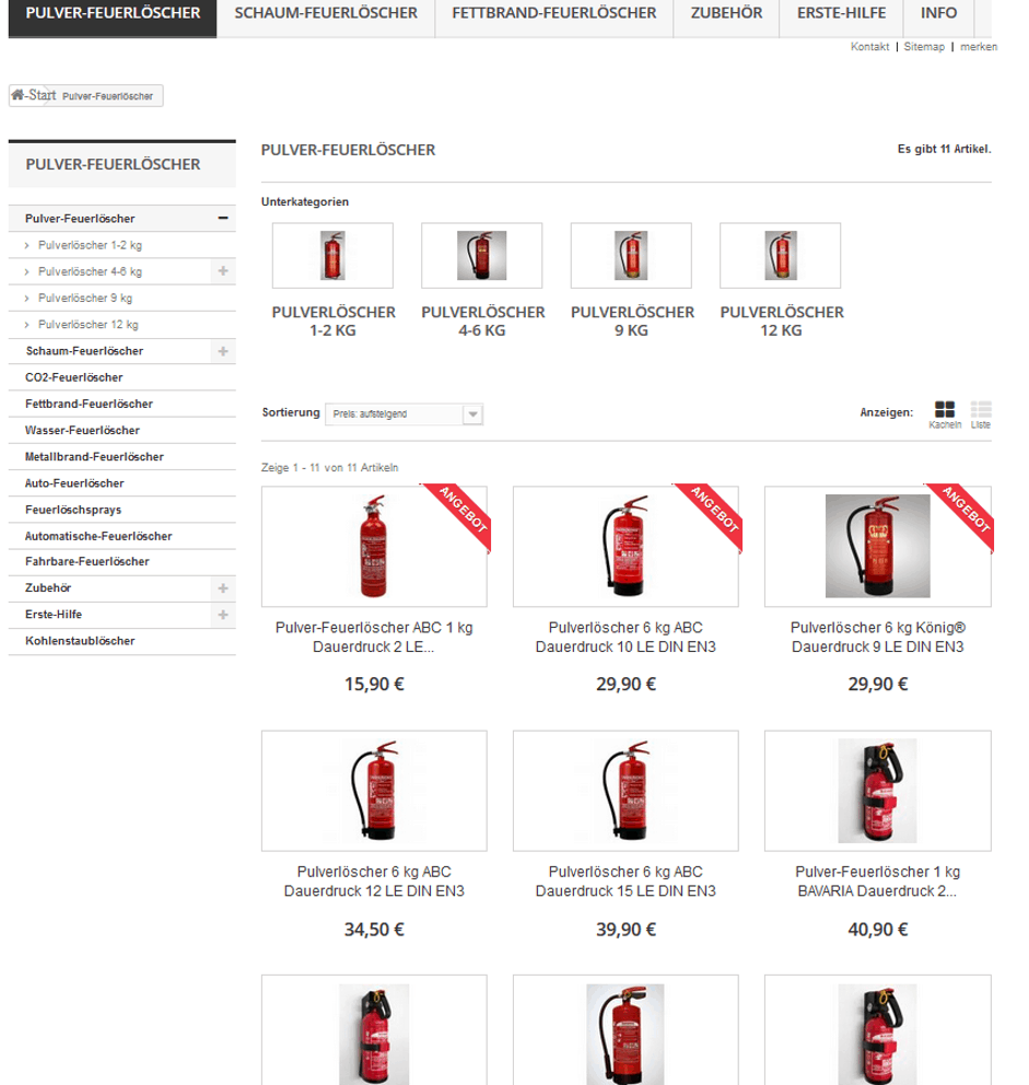 Produkte direkt in der Oberkategorie