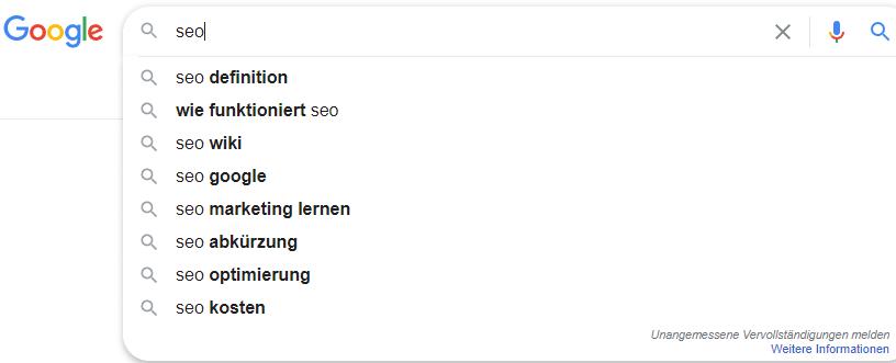 Google Vorschläge Keyword-Recherche