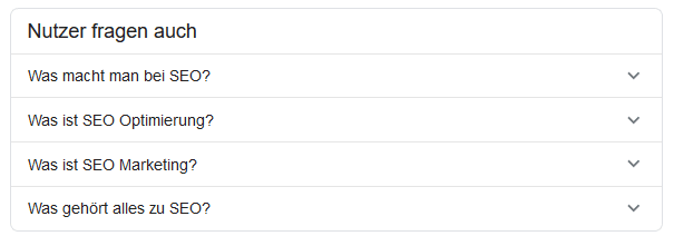 Google schlägt immer häufiger Fragen zu einer Suchanfrage vor unter „Nutzer fragen auch“.