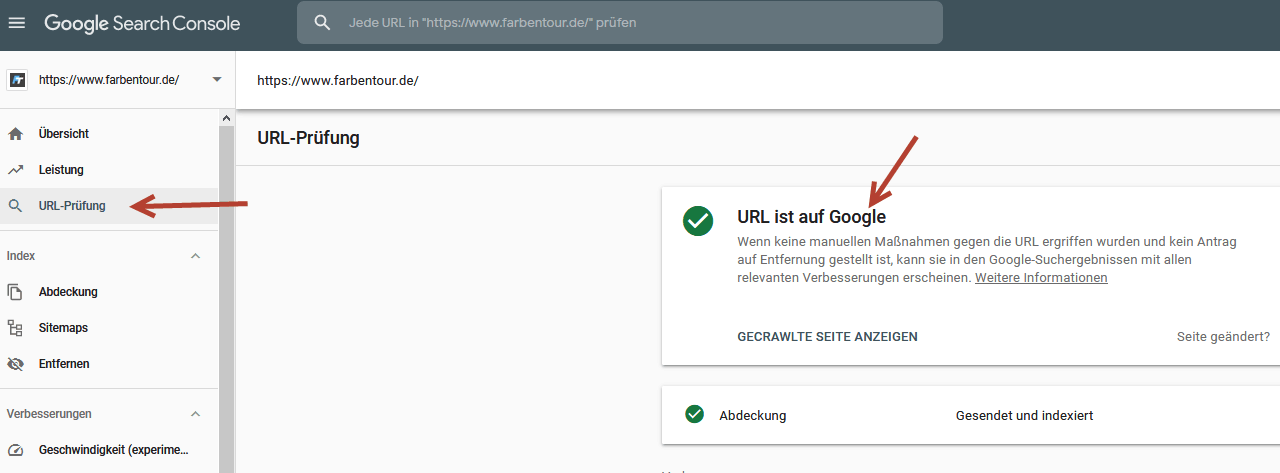 Abfrage einer URL in der Search Console