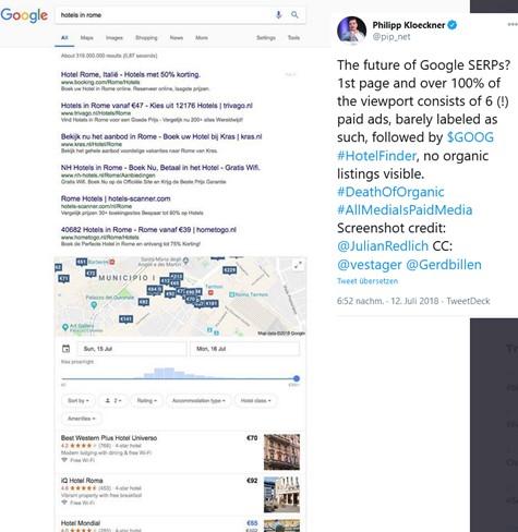 Beispiel SERPS bei Google nur mit Anzeigen