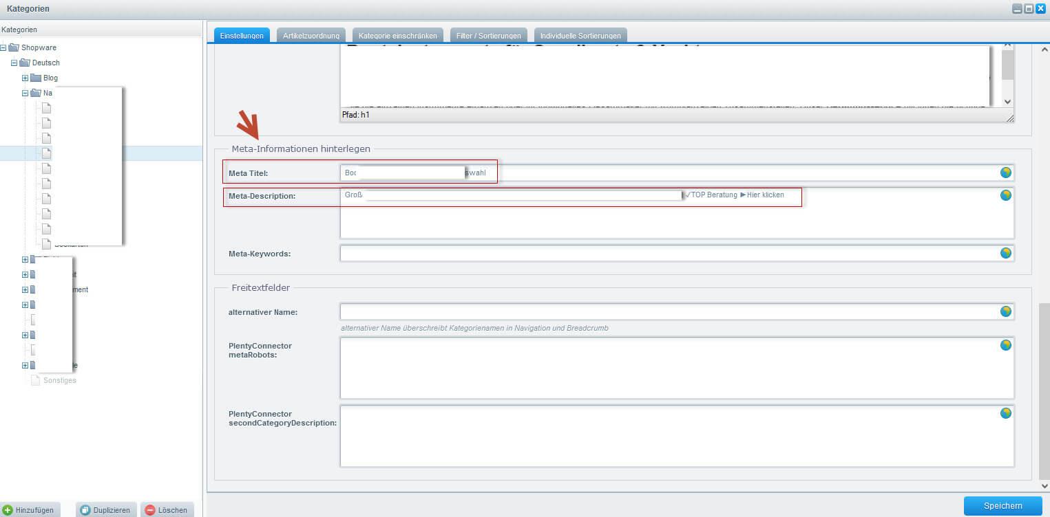 Shopware 5 Meta Title und Description eintragen