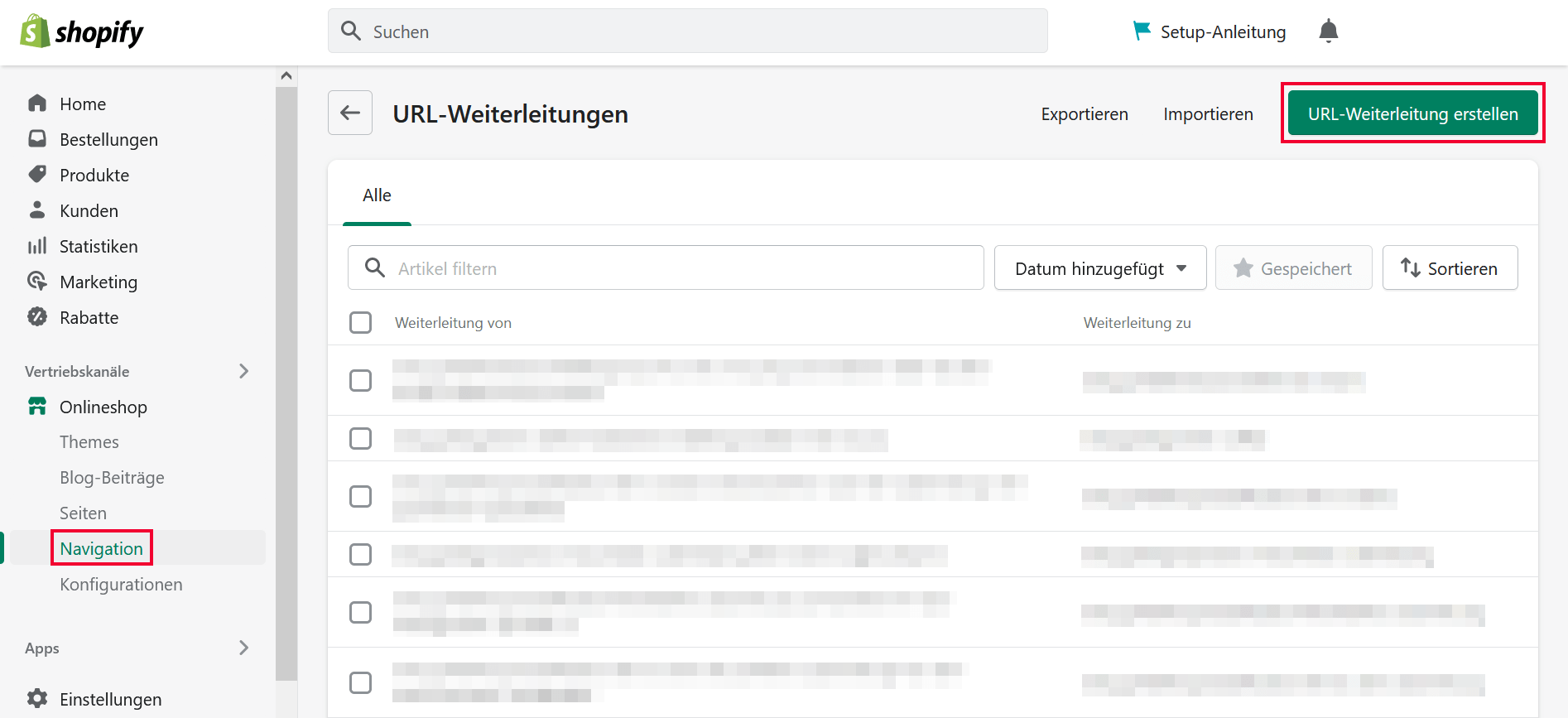 URL-Weiterleitungen bei Shopify einrichten