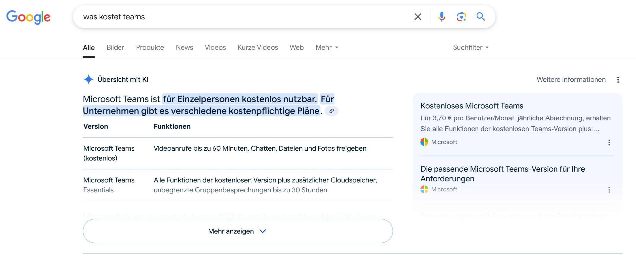 AI Overviews Beispiel in Deutschland