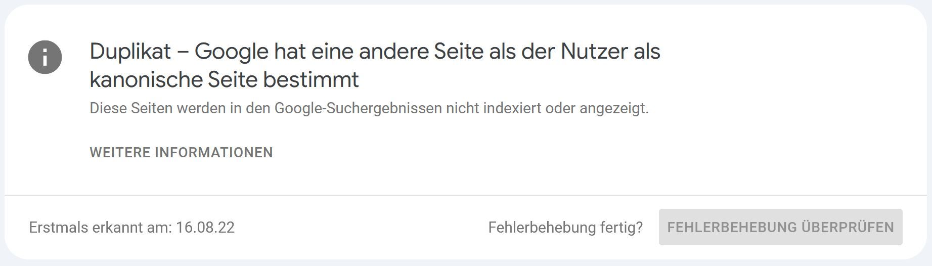 Duplikat – Google hat eine andere Seite als der Nutzer als kanonische Seite bestimmt