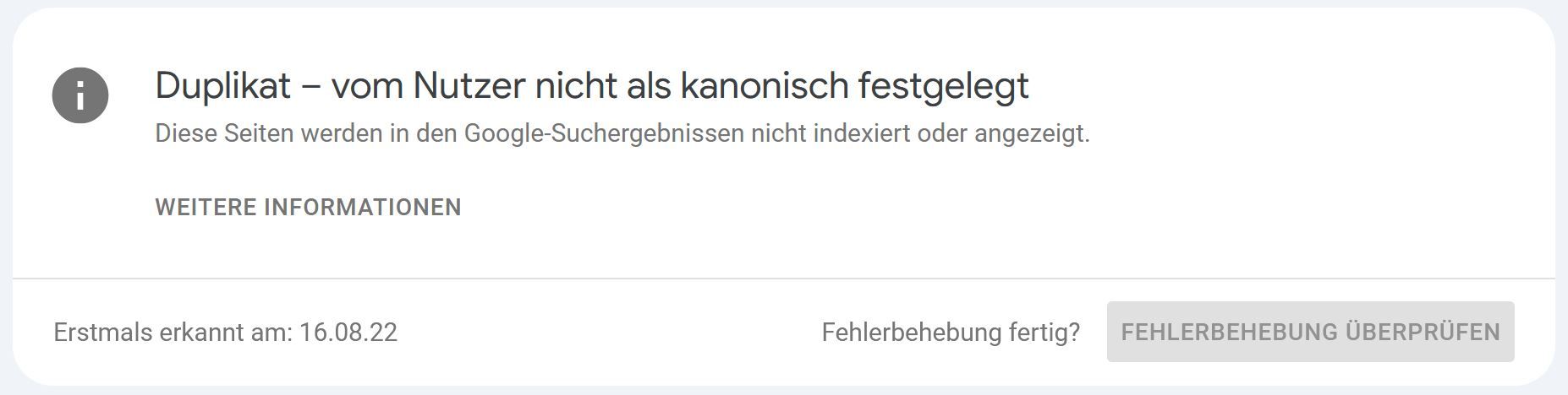 Meldung Search Console: "Duplikat - vom Nutzer nicht als kanonisch festgelegt"