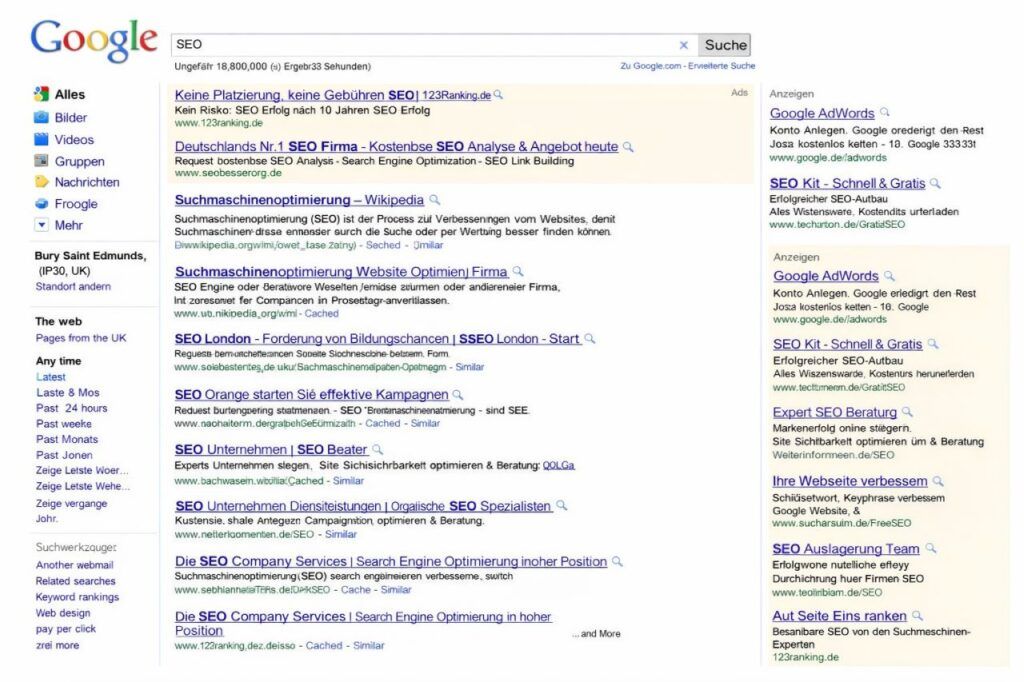 Google SERPs 2000er Jahre